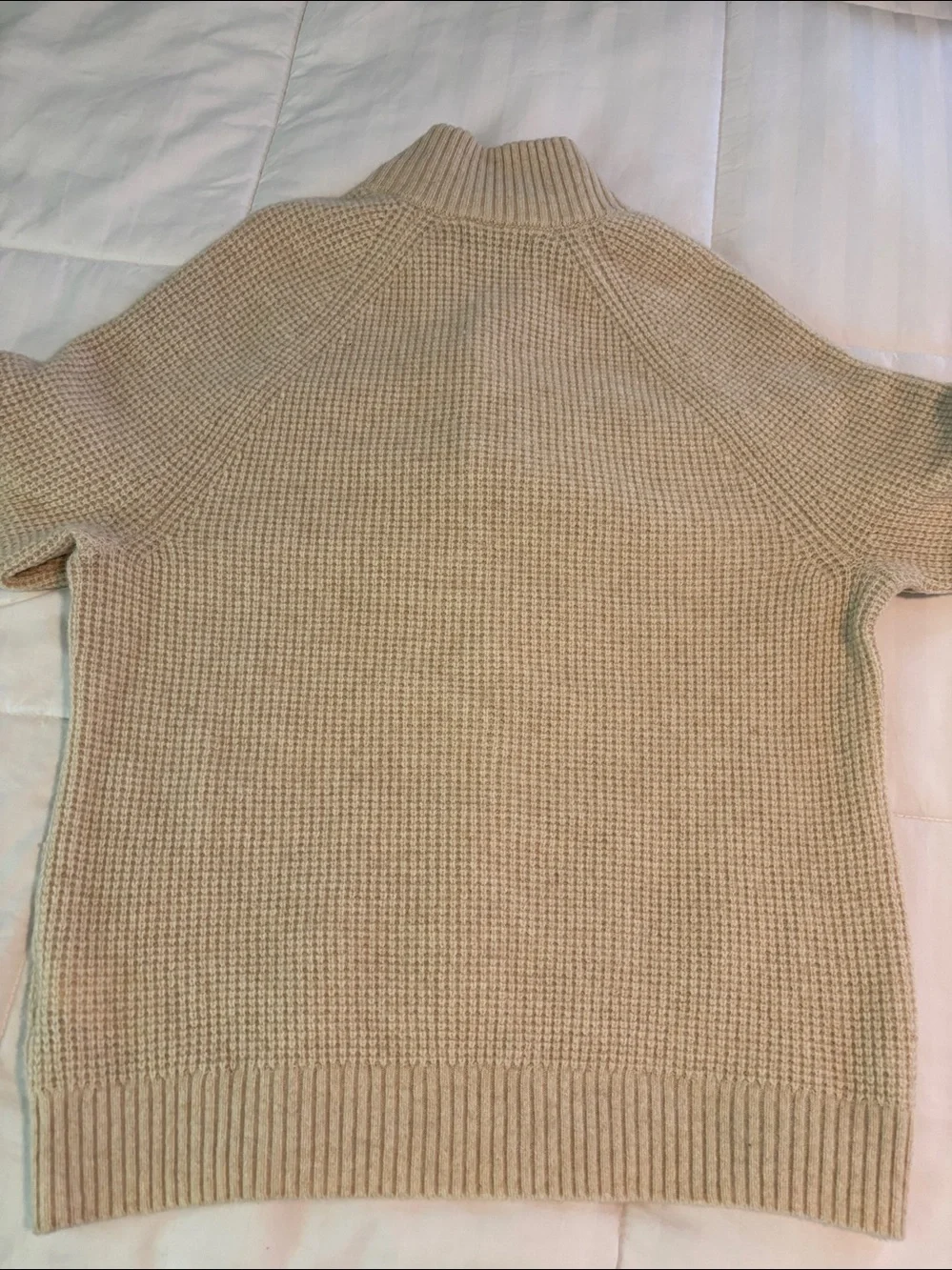 Banana Republic Marino Wool Men's Cream Waffle-Knit Button Mock Neck Sweater